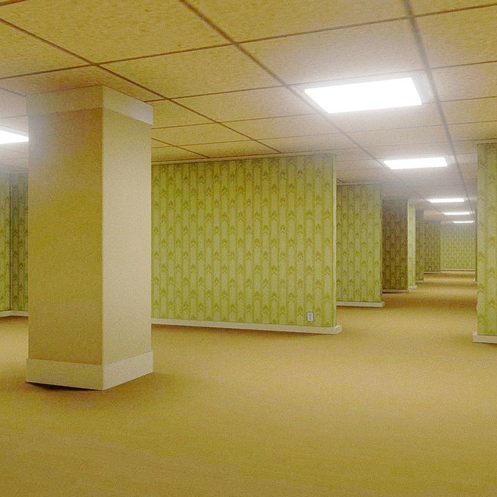 Typowy widok Backrooms (źródło: Wikipedia)