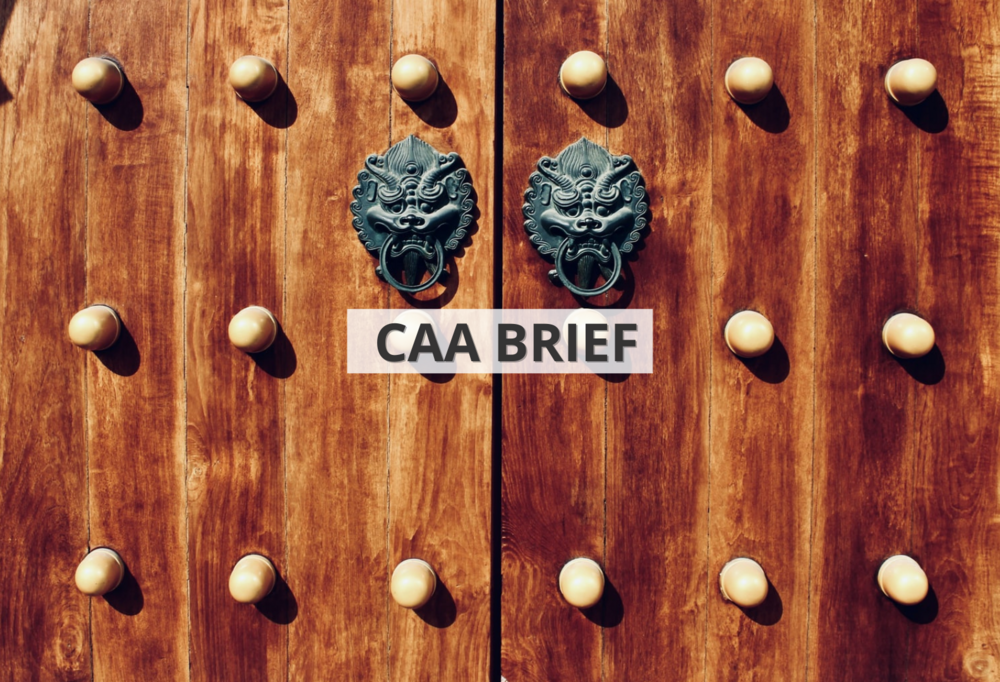 Czerwony napis "CAA Brief" na szarym tle