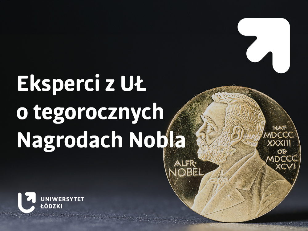 Baner z medalem, z wizerunkiem Alfreda Nobla i tytułem artykułu