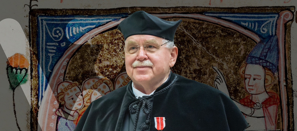 Portret prof. Macieja Henneberga na tle średniowiecznej ryciny Portret prof. Macieja Henneberga na tle średniowiecznej ryciny